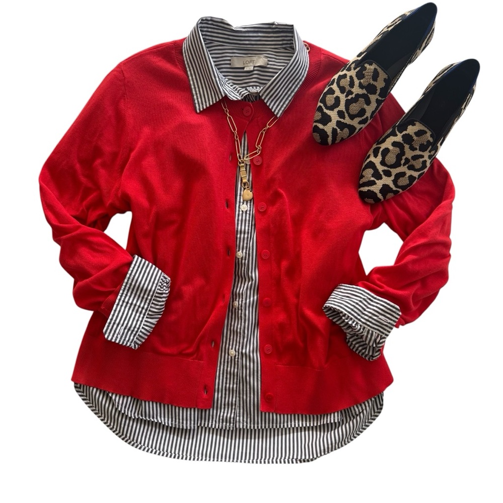 LOFT Red Cardigan Sweater